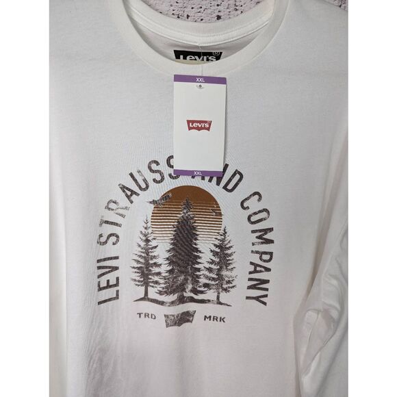 Levi's White Long Sleeve Shirt Crewneck Classic Fit Graphic Logo Plus size Top X - Picture 2 of 9